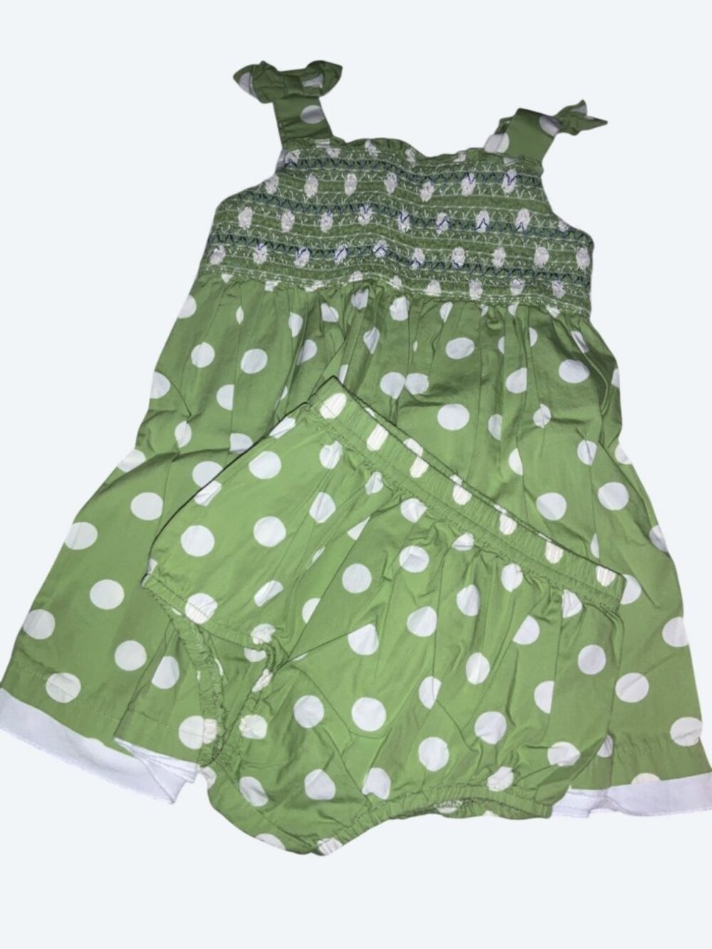 Laura Ashley Green Polka Dot Smocked Dress With Bloomers 24M - Picture 5 of 9